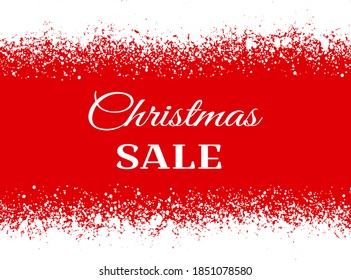 Christmas sale. Festive poster template with snowflakes on red background. Vector illustration