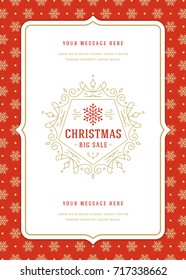 Christmas sale flyer or poster design discount offers and pattern background. Retro typography label design template. Vector illustration.