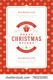 Christmas sale flyer or poster design discount offers and pattern background. Retro typography label design template. Vector illustration.