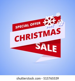 Christmas sale geometric banner. Origami, flat style. Vector illustration.