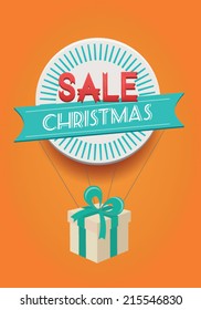 Christmas sale. The gift box flying. Used linear gradients. Illustration vector