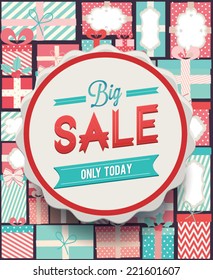 Christmas sale with gift boxes. Vector illustration