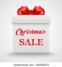 Christmas Sale. Gift white box with a red bow. Vector illustration. EPS 10