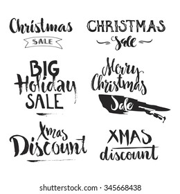 Christmas sale graphic elements. Vector clipart with lettering for markets and shops. 