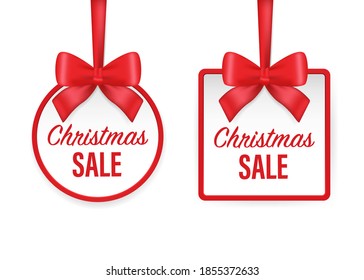 Christmas sale, great design for any purposes. Banner sale. Store label. Special offer badge. Merry christmas banner. Red brochure. Vector illustration.