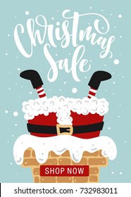 Christmas sale. Hand drawn lettering. Santa Stuck.