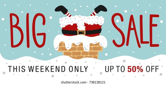 Christmas sale. Hand drawn lettering. Santa Stuck.