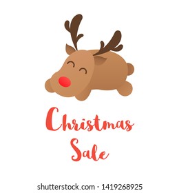 Christmas Sale. Happy little reindeer are sleeping. Vector isolate on white background.