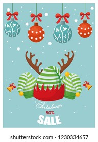Christmas sale illustration with an elf hat and an inscription