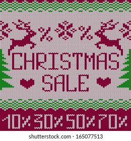 Christmas sale knitted seamless pattern or background with deers