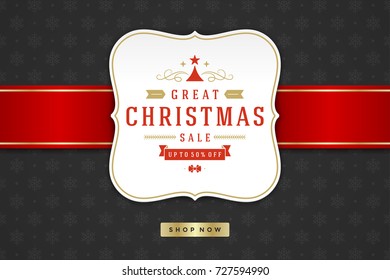 Christmas sale label design on pattern background vector illustration. Website advertising banner or shop sale graphics.