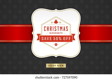 Christmas sale label design on pattern background vector illustration. Website advertising banner or shop sale graphics.