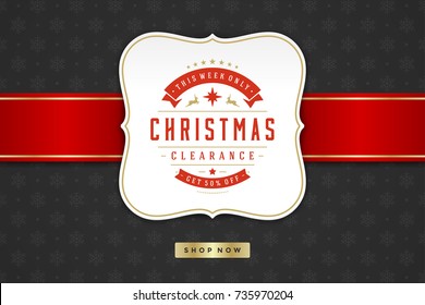 Christmas sale label design on pattern background vector illustration. Website advertising banner or shop sale graphics.