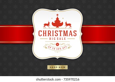 Christmas sale label design on pattern background vector illustration. Website advertising banner or shop sale graphics.