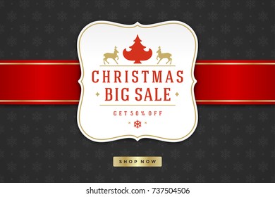 Christmas sale label design on pattern background vector illustration. Website advertising banner or shop sale graphics.