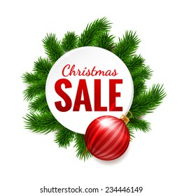 Christmas sale label on fir background