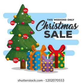 christmas sale label with pine tree