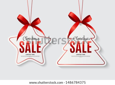 Christmas Sale Labels with Bow. Vector Illustration EPS10