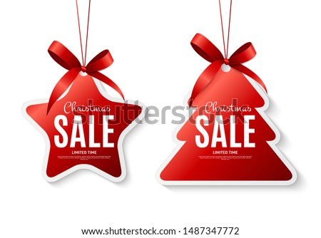 Christmas Sale Labels with Bow. Vector Illustration EPS10
