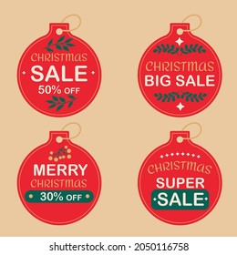 Christmas sale labels in the shape of a Christmas tree ball. Big sale
