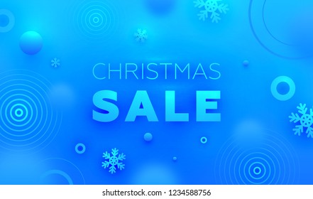 Christmas Sale lettering with glow geometric trendy elements and snowflakes for modern greeting cards, invitations, posters, placards and brochures design. Eps10 vector illustration