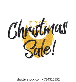 Christmas sale lettering and typography elements with santa charachter. Holiday Online shopping type quote. Stock vector illustration isolated on white background.