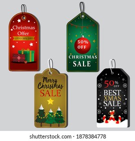 Christmas sale linear tags with bright background and attractive elements