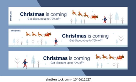Christmas sale mobile banner for website or internet ads. Christmas celebration advertise background. Christmas is coming.