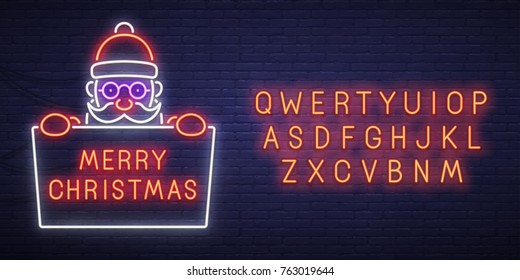 Christmas sale neon sign, bright signboard, light banner. New Year logo, emblem and label. Neon sign creator. Neon text edit