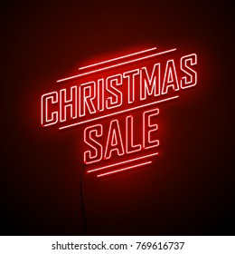 Christmas sale neon sign. Vector background. 