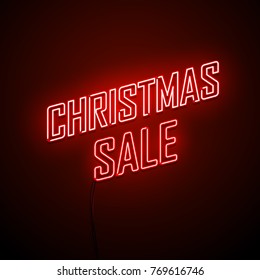 Christmas sale neon sign. Vector background. 
