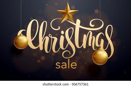 christmas sale  new year background 2017 gold and black colors ball place for text realistic 3d objects calligraphy 2020