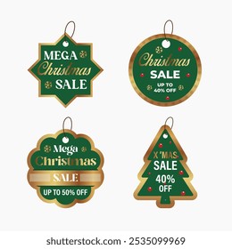 Christmas Sale Offer Badge and Sale Hanging for Christmas sale concept. Sale Christmas collection. Discount and price tags on paper.
