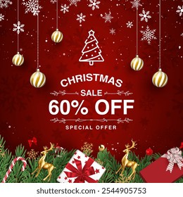 Christmas Sale Offer and Sale Banner for Christmas sale concept. Sale Christmas collection. Discount and price tags on paper.
