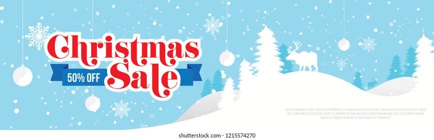 Christmas Sale, Offer Banner Header Design Background Template with 50% Discount Tag