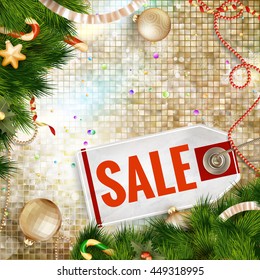 Christmas sale on gold background. EPS 10 vector file included