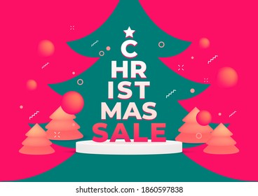 Christmas sale on Christmas tree background banner template.
