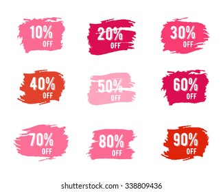 Christmas sale percents, new year, black friday, cyber monday or winter autumn discount price tags. Vector pink palette watercolor brush, splash. Unique design for web, app or print