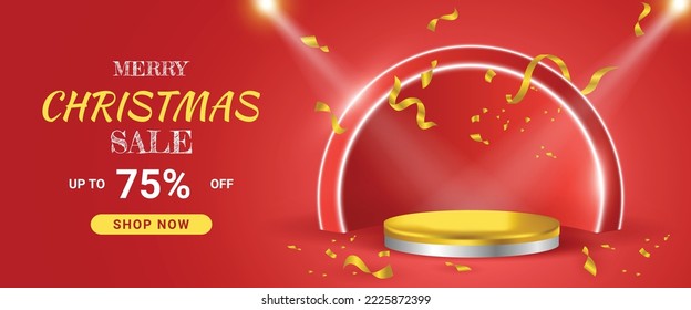 christmas sale podium for product display with light effect glamour concept banner design vector graphic