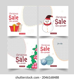 Christmas Sale Post Or Template Set With 40-50% Discount Offer And Festival Elements On White Background.