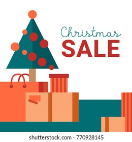 Christmas sale poster with christmas decorations and present