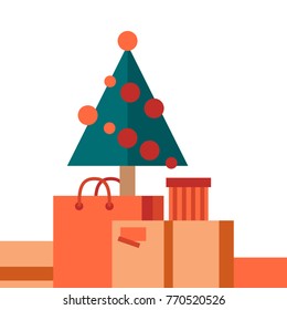 Christmas sale poster with christmas decorations and presents
