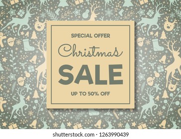 Christmas Sale poster with decorations. Vector.