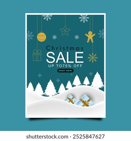 Christmas Sale Poster Design Template with 75% Discount Tag - A4 Size Christmas Sale Poster Design Layout Template