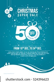 Christmas Sale Poster Design Template With 50% Discount - Christmas Flyer Design Template