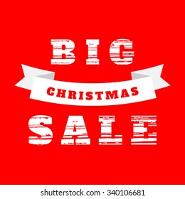 Christmas sale poster with  grunge decorative letters on red background. 