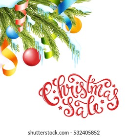 Christmas sale poster with hand-drawn lettering, vector illustration