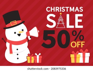 Christmas sale poster. Christmas and New Year Sale Gift Voucher, Discount Coupon Template Vector Illustration.