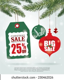 Christmas sale poster with sale tag & Christmas ornaments