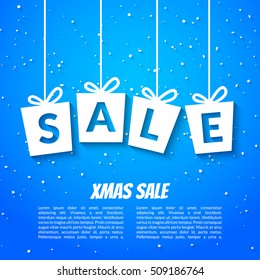 Christmas sale poster template. Xmas sale background. Winter holiday discount offer clearance blue template